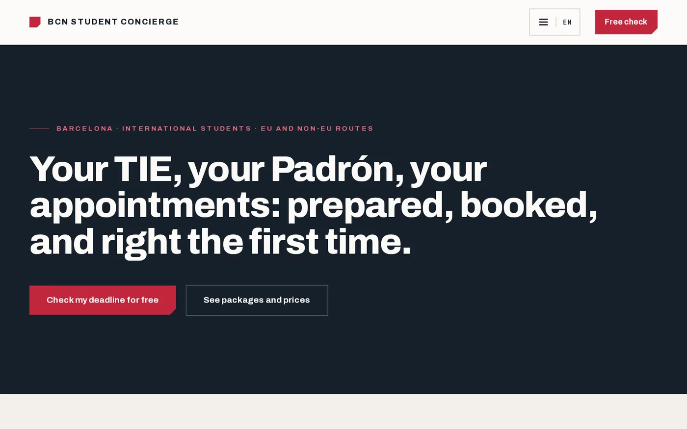 BCN Student Concierge homepage
